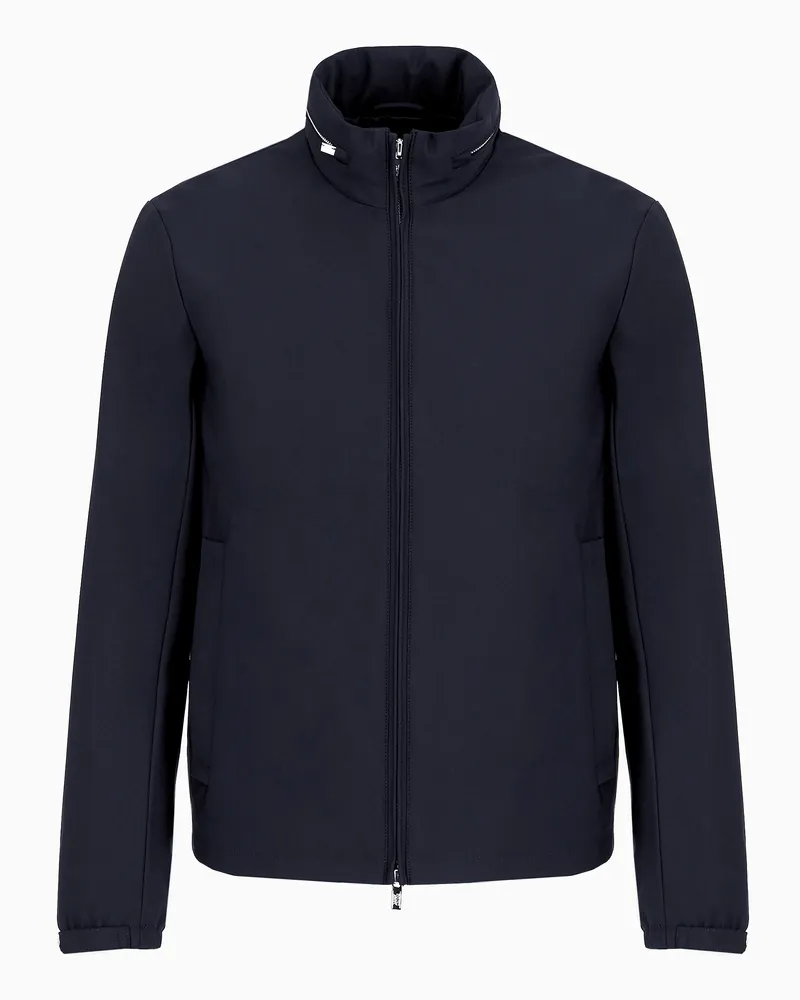 Emporio Armani Blouson mit durchgehendem Reißverschluss aus Nylon mit abnehmbarer Kapuze Marineblau