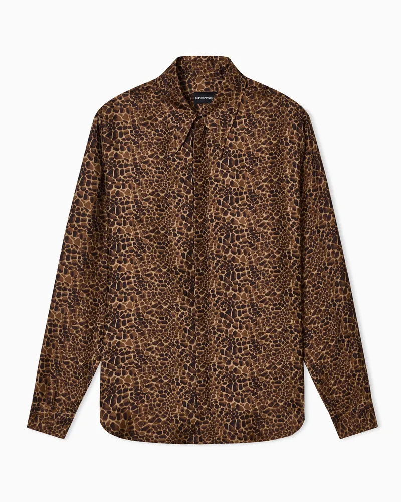 Emporio Armani Hemd aus Seide mit Tiermuster-Print Braun