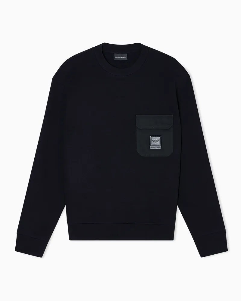 Emporio Armani ASV Sweatshirt aus Double-Jersey mit Tasche Logo-Patch Schwarz