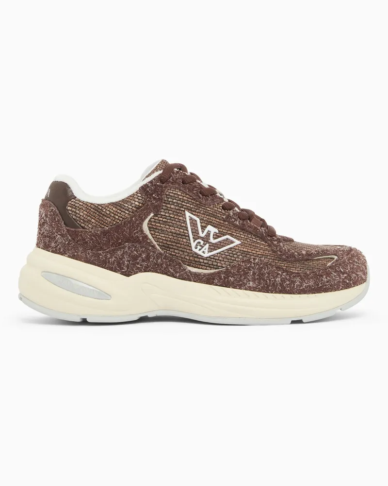 Emporio Armani Raffia and suede sneakers Braun
