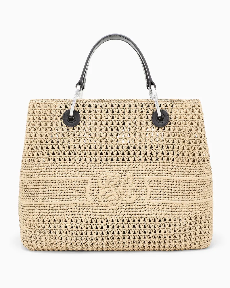 Emporio Armani Mittelgroßer Shopper MyEA aus geflochtenem Stroh Beige