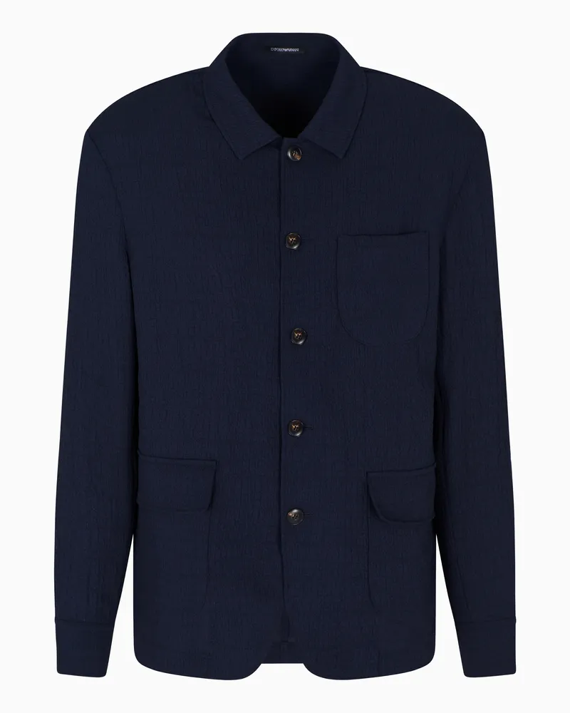 Emporio Armani Hemd-Jacke aus gestreiftem Funktions-Seersucker Blau