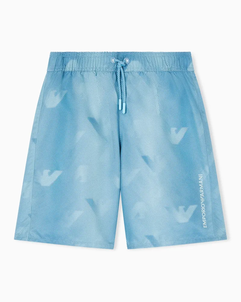 Emporio Armani Boardshorts aus Nylon mit Adler als Allover-Print Hellblau