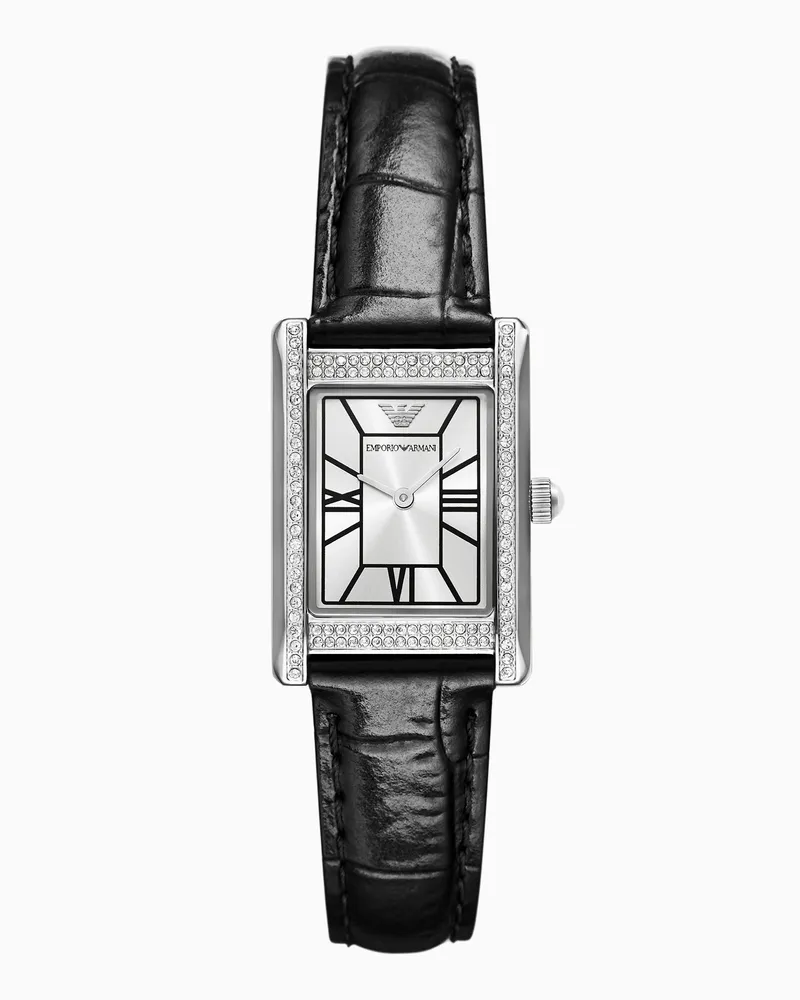 Emporio Armani Zweizeigeruhr mit Lederarmband in Schwarz Mehrfarbig