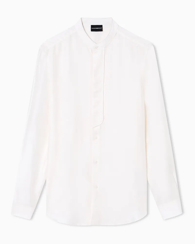 Emporio Armani Bluse mit Grandad-Kragen aus Modal-Seiden-Mischung Weiß