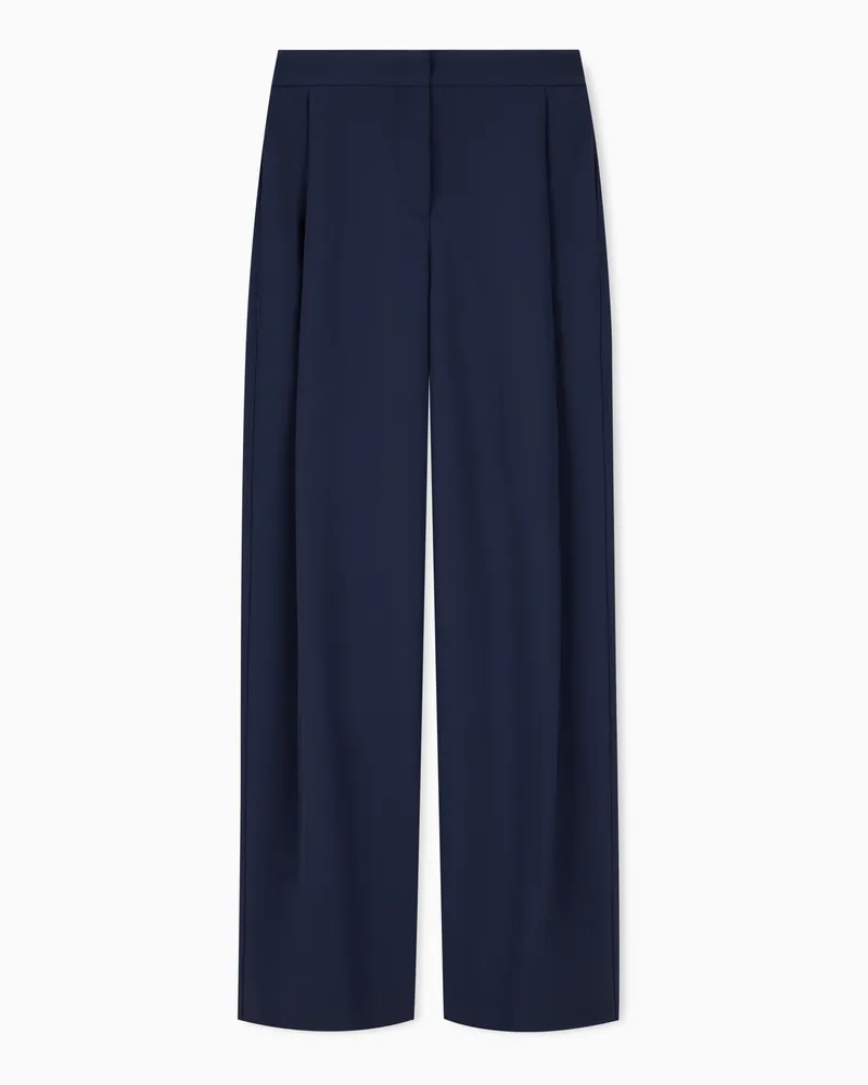 Emporio Armani Weit geschnittene Hose mit hohem Bund und Seitentaschen Marineblau
