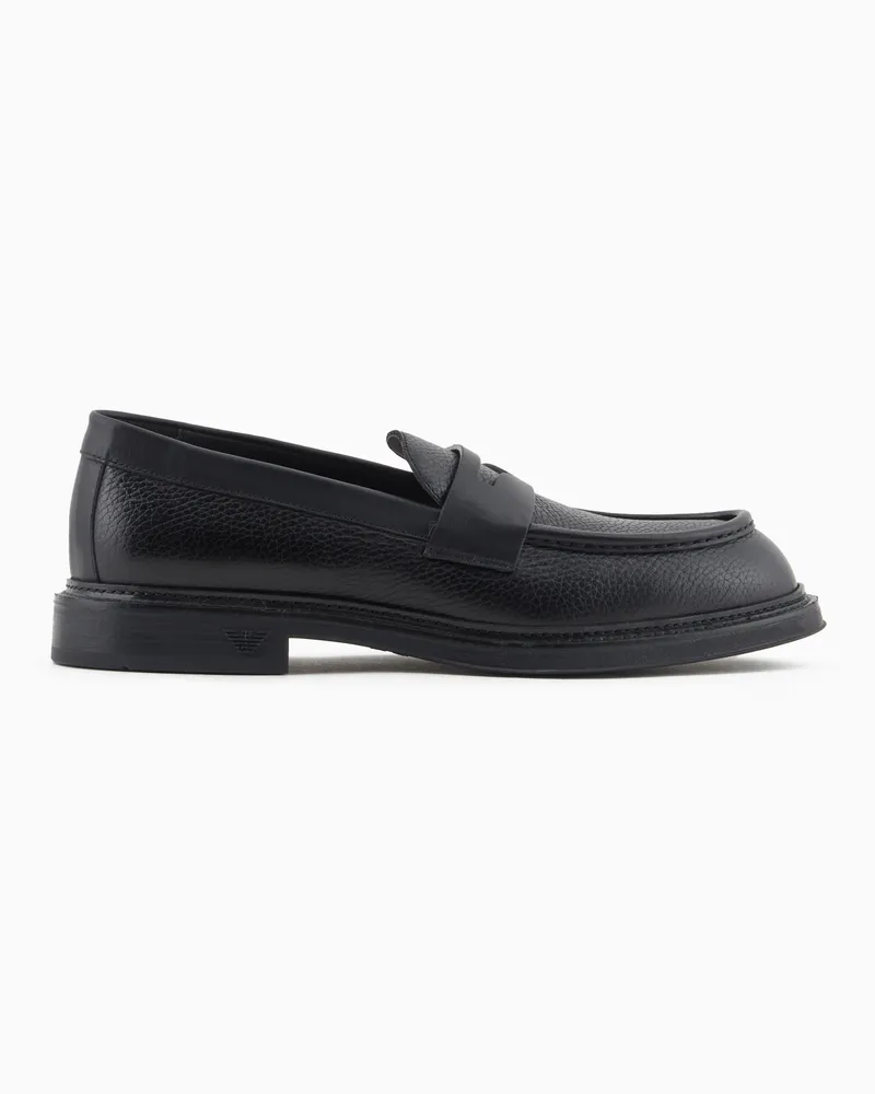 Emporio Armani Mokassins aus genarbtem Leder Schwarz