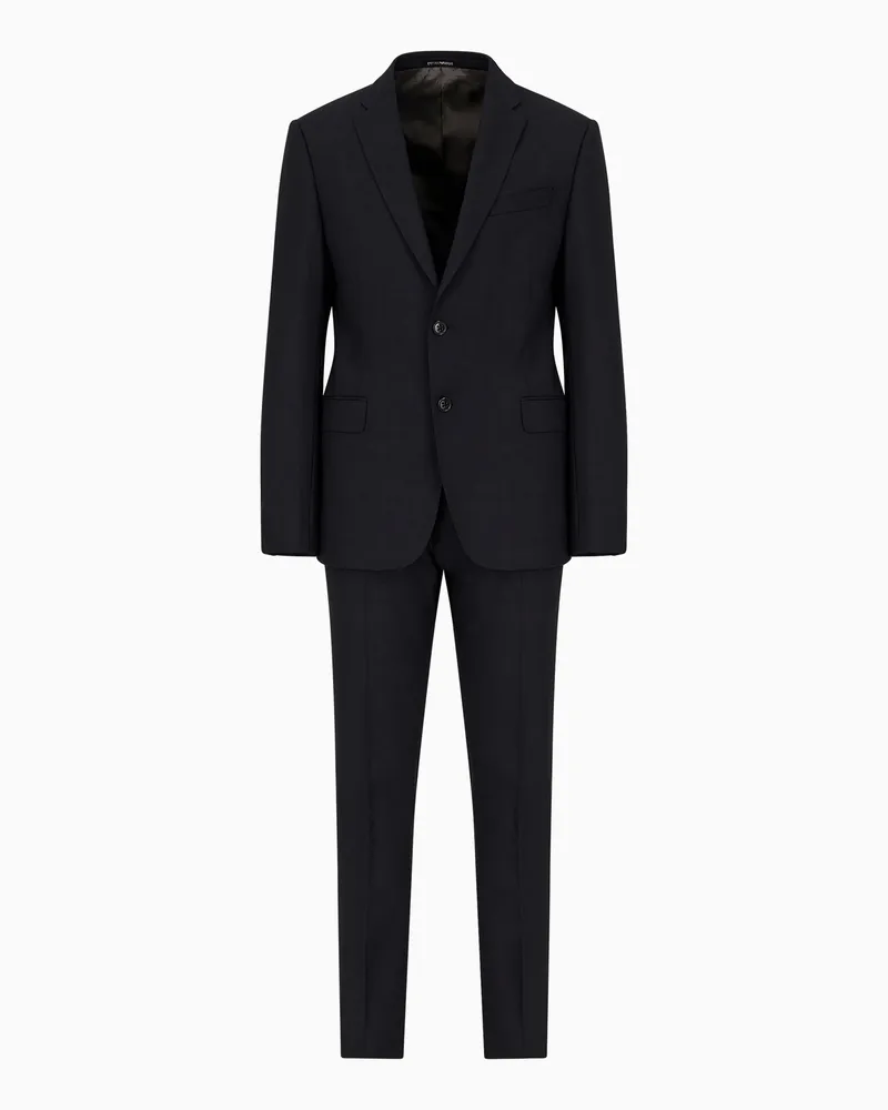 Emporio Armani Einreihiger Anzug in Slim Fit aus gekämmtem elastischem Wollfresko Marineblau