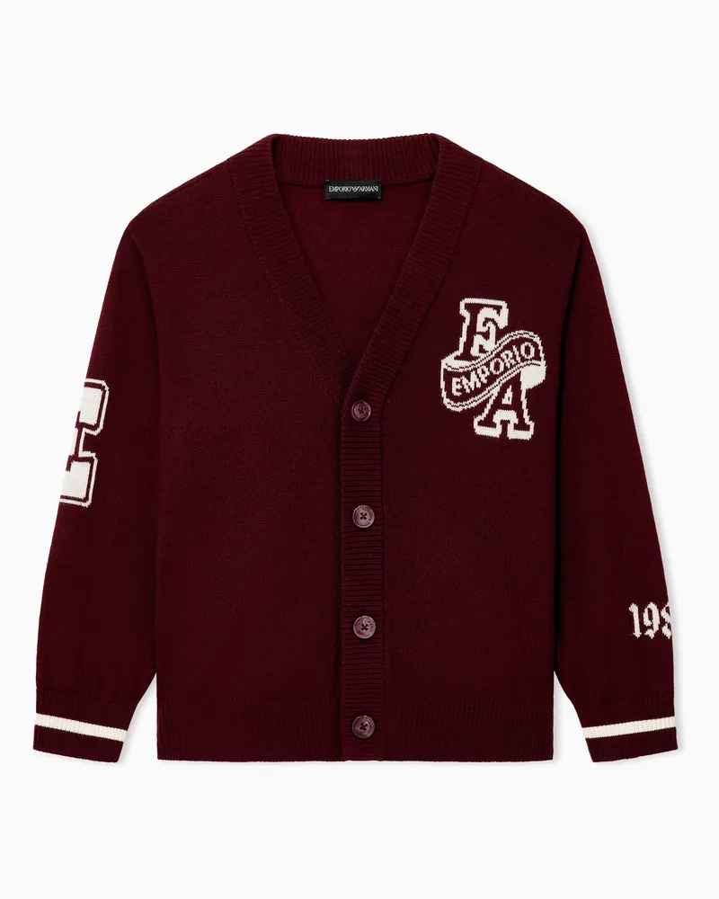 Emporio Armani Cardigan Regular Fit mit V-Ausschnitt und Stickereien Burgunderrot