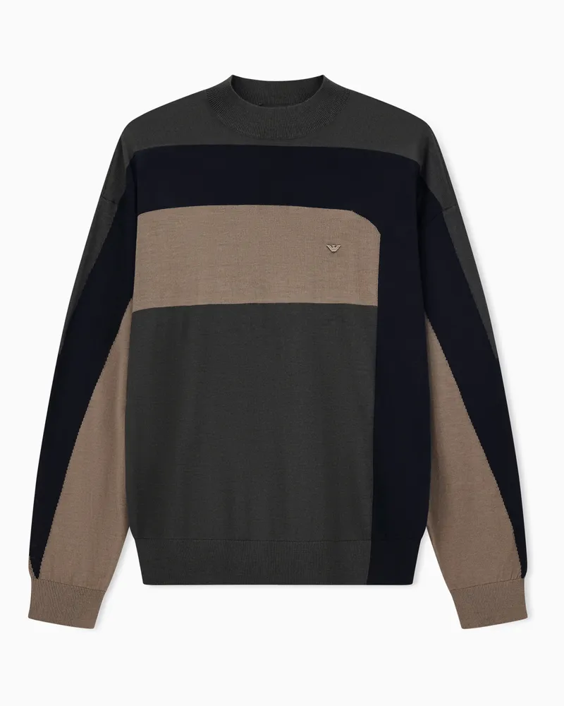 Emporio Armani Pullover aus Schurwolle mit Colorblock-Optik Grau