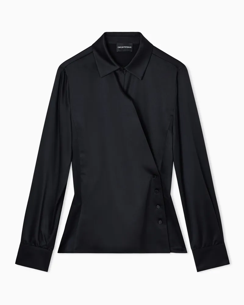 Emporio Armani Bluse mit Wickelverschluss, gefertigt aus Satin-Crêpe Schwarz