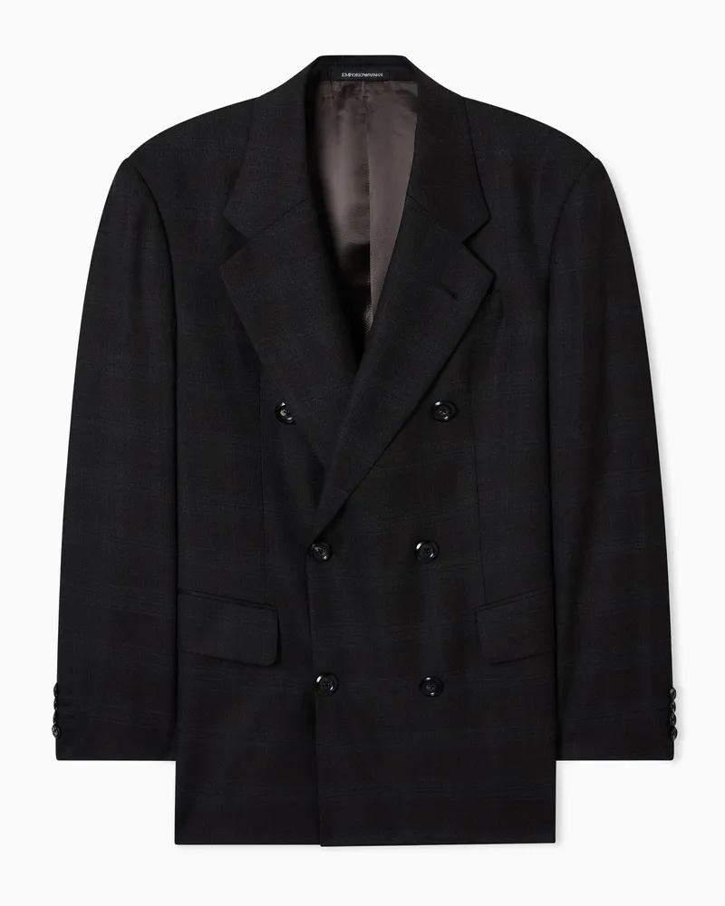 Emporio Armani Doppelreihiger Blazer aus Super 130’S-Wolle mit Glencheck-Karos Grau