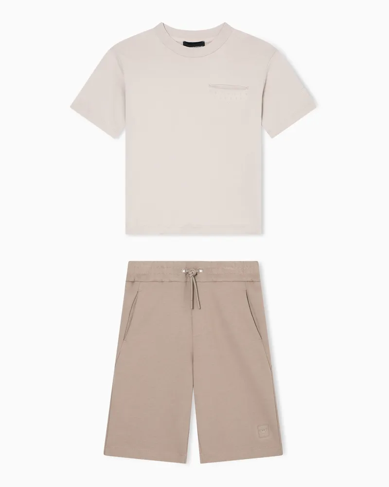 Emporio Armani Set bestehend aus einem T-Shirt und Bermudashorts, gefertigt aus Jersey-Interlock Beige