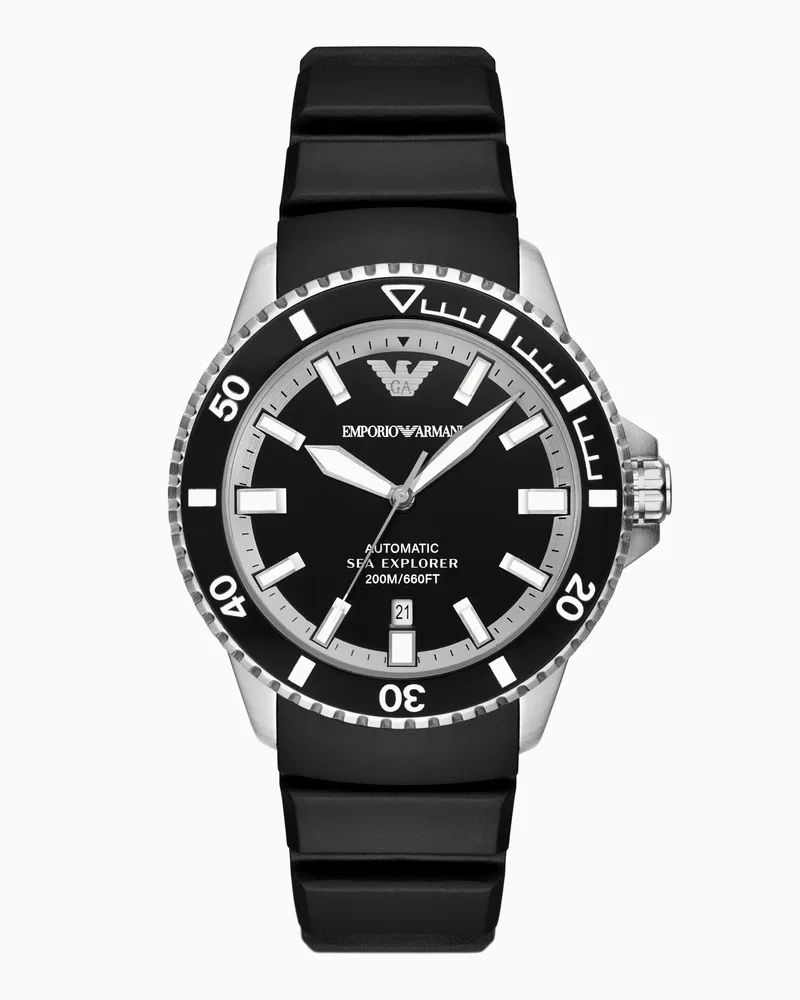 Emporio Armani Sea Explorer Automatikuhr aus schwarzem Silikon Mehrfarbig