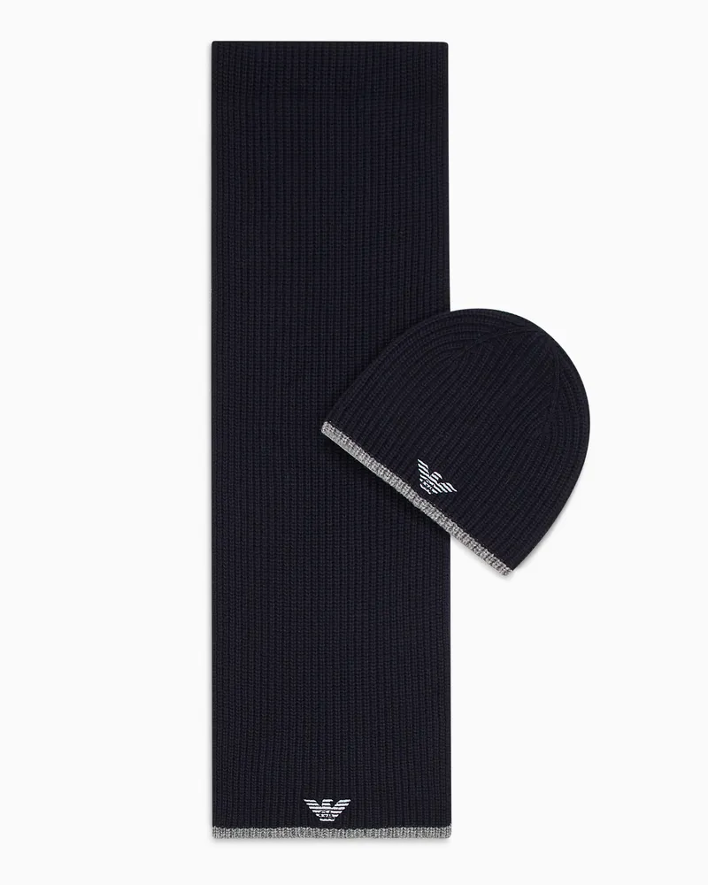 Emporio Armani Set aus Mütze und Schal mit aufgesticktem Adler Marineblau