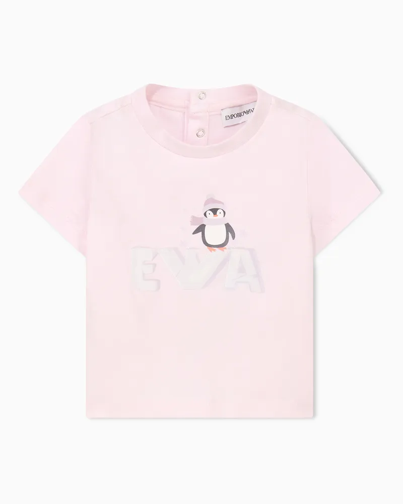 Emporio Armani Regular Fit T-Shirt aus Baumwolljersey mit Pinguin-Motiv Pink