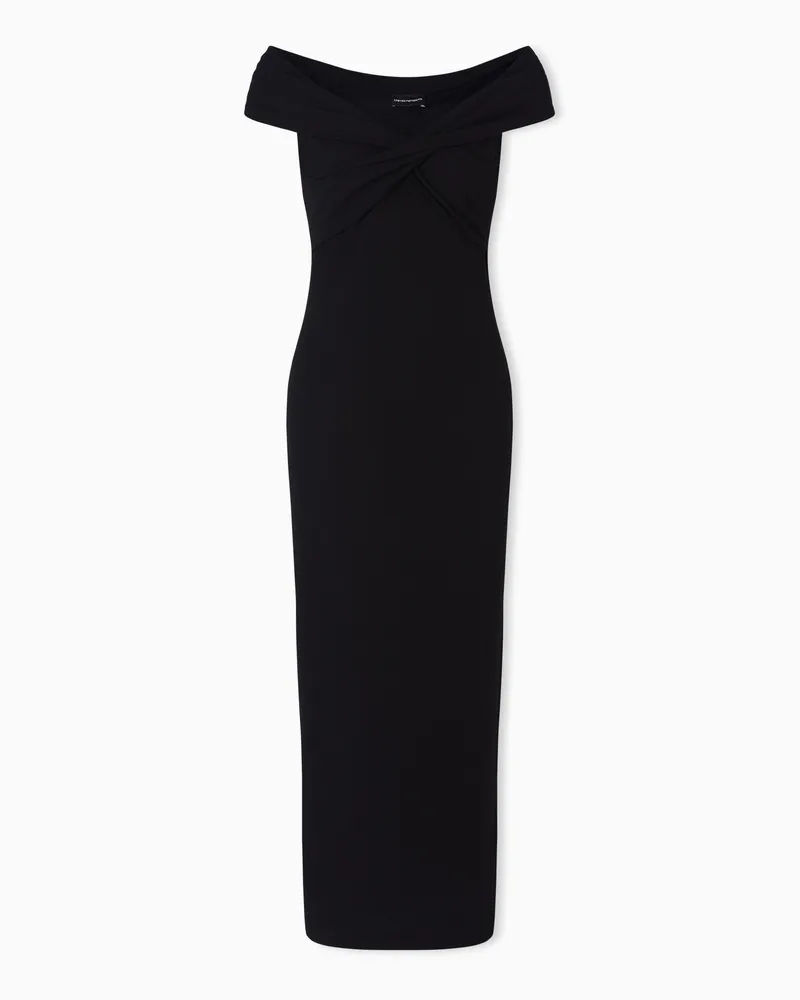 Emporio Armani Kleid aus Interlock mit überkreuztem Ausschnitt Schwarz