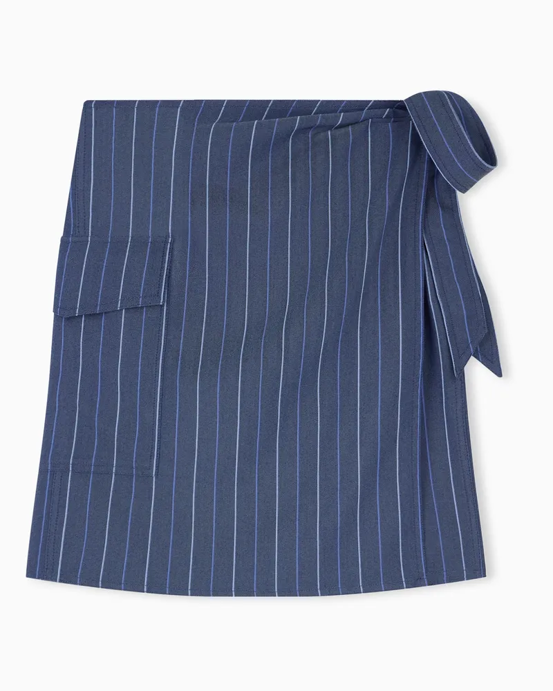 Emporio Armani Wickelrock aus gestreiftem Jacquard-Denim mit Stoffgürtel Blau