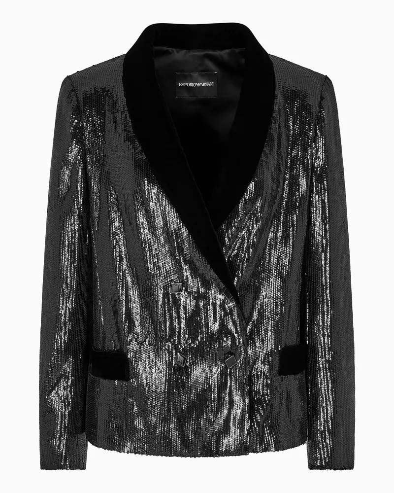 Emporio Armani Zweireihiger Blazer mit Allover-Pailletten Schwarz