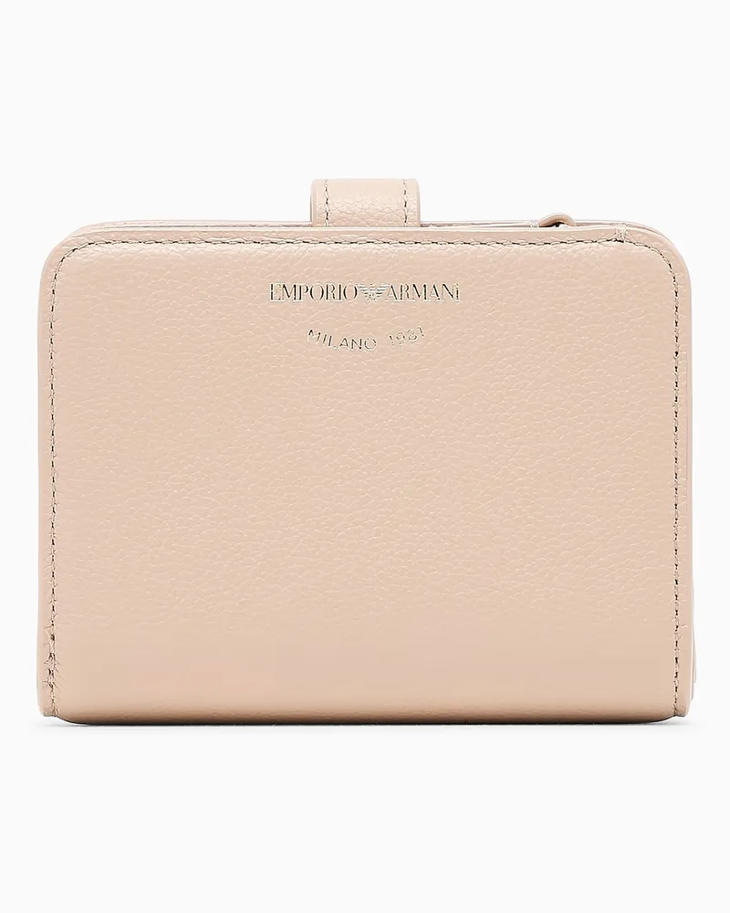 Emporio Armani Bifold-Portemonnaie aus getrommeltem Leder Beige
