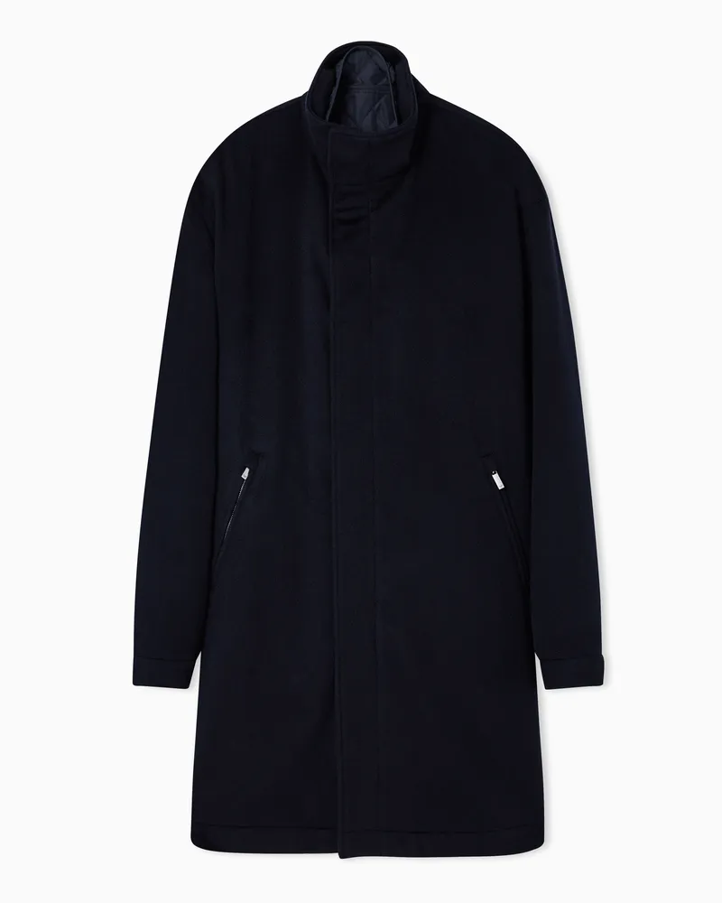 Emporio Armani 2-in-1-Mantel mit durchgehendem Reißverschluss aus reinem, gekämmtem Kaschmir Marineblau