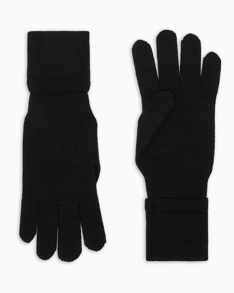 Emporio Armani Strickhandschuhe aus Wolle mit aufgesticktem EA-Logo Schwarz