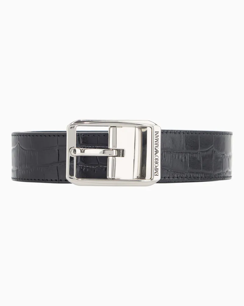 Emporio Armani Ledergürtel mit Krokodilprägung und eckiger Metallschnalle Blau