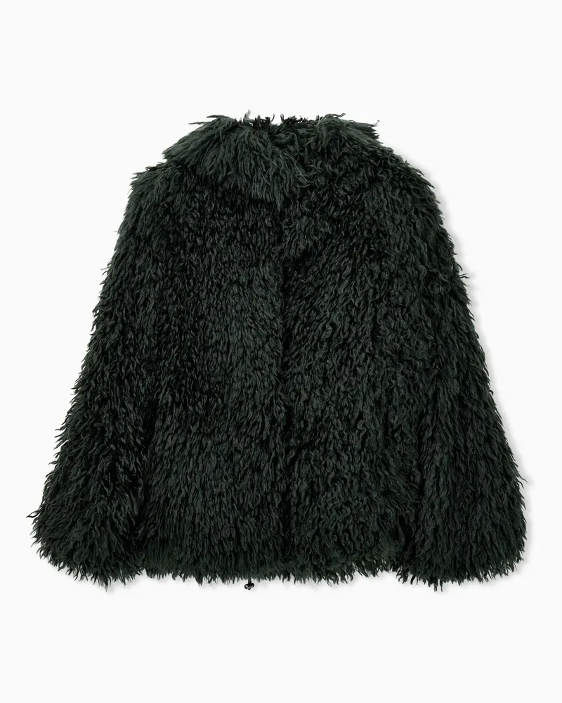 Emporio Armani Blousonjacke aus voluminösem Kunstpelz mit hohem Kragen Grün