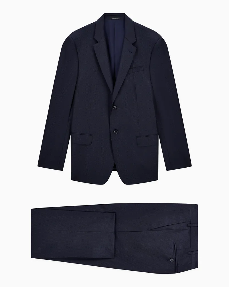 Emporio Armani Gefütterter Mikro-Jacquard-Anzug aus Schurwolle und Seide Blau