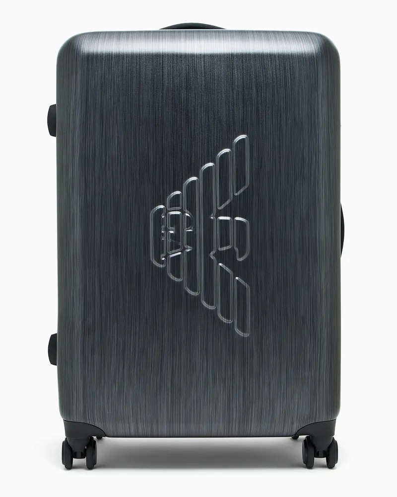 Emporio Armani Großer Trolley aus ABS mit Maxi-Adler in Relief-Optik Grau