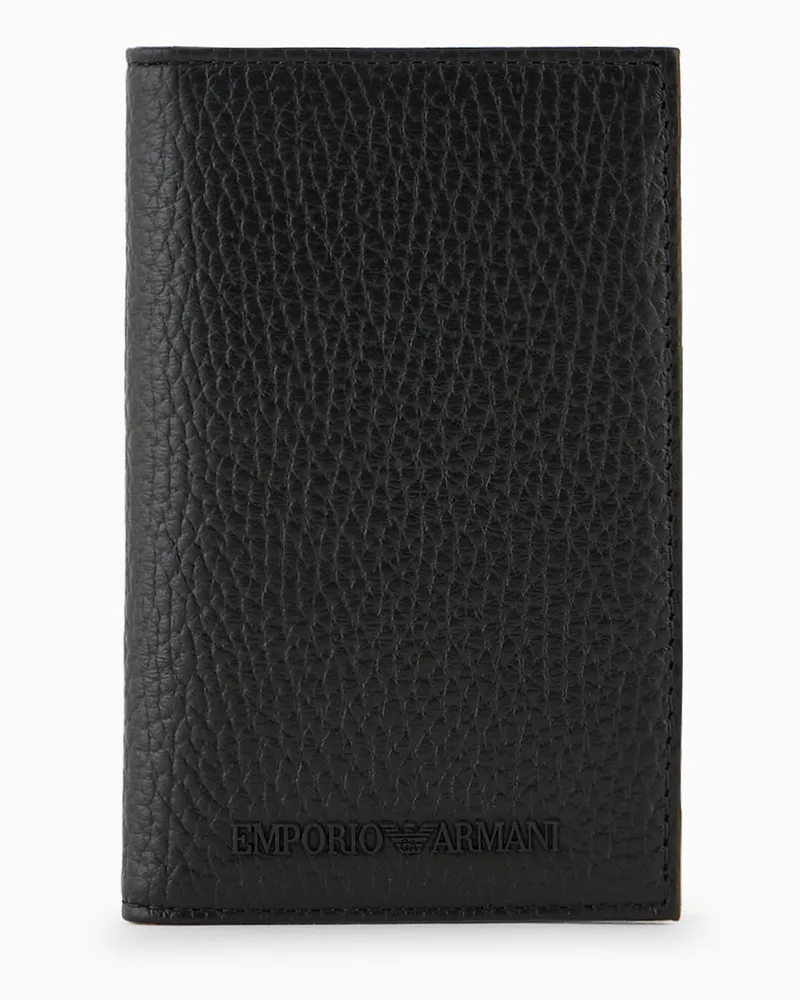 Emporio Armani Bifold-Kartenetui aus getrommeltem Leder Schwarz