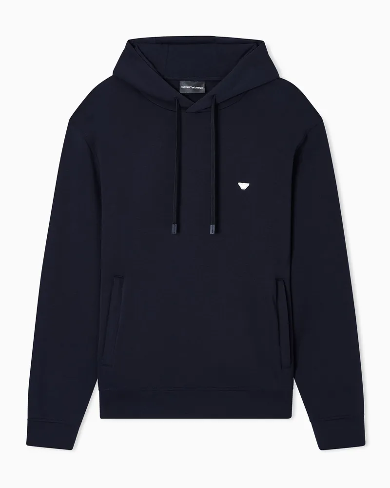 Emporio Armani Sweatshirt aus doppellagigem Jersey mit Kapuze und gesticktem Mikro-Adler Marineblau