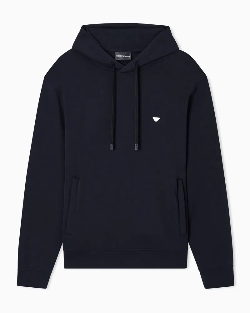 Emporio Armani Sweatshirt aus doppellagigem Jersey mit Kapuze und gesticktem Mikro-Adler Marineblau
