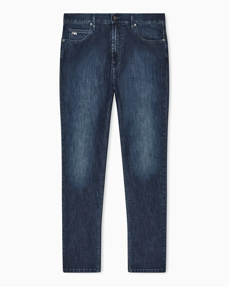 Emporio Armani J05 regular fit jeans in 8 oz light used denim Blau