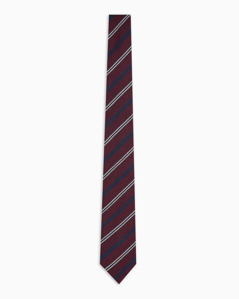 Emporio Armani Krawatte aus reiner Wolle mit diagonalem Streifenmuster aus Jacquard-Stoff Burgunderrot