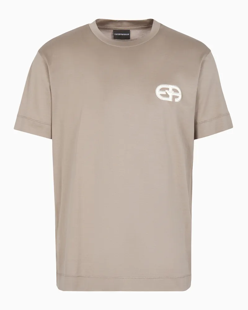 Emporio Armani T-Shirt aus Jersey-Lyocell-Mischung mit EA-Logostickerei in Relief-Optik Beige