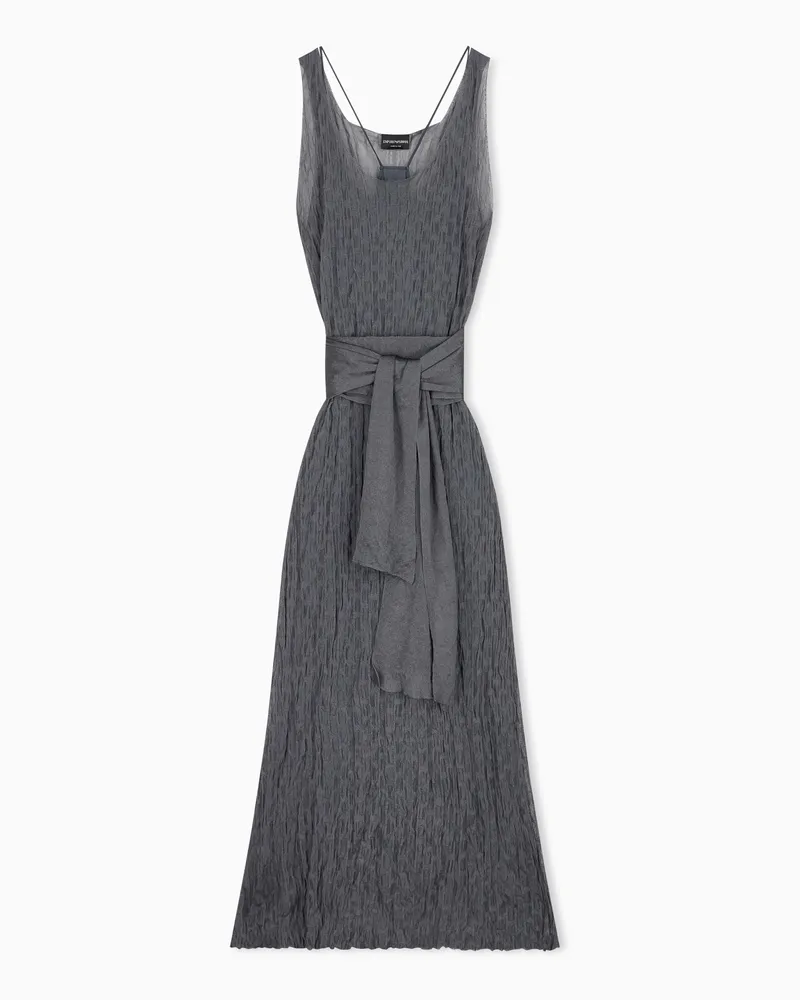 Emporio Armani Langes Kleid aus gebürstetem Jacquard-Stoff mit Rechteckmuster Grau