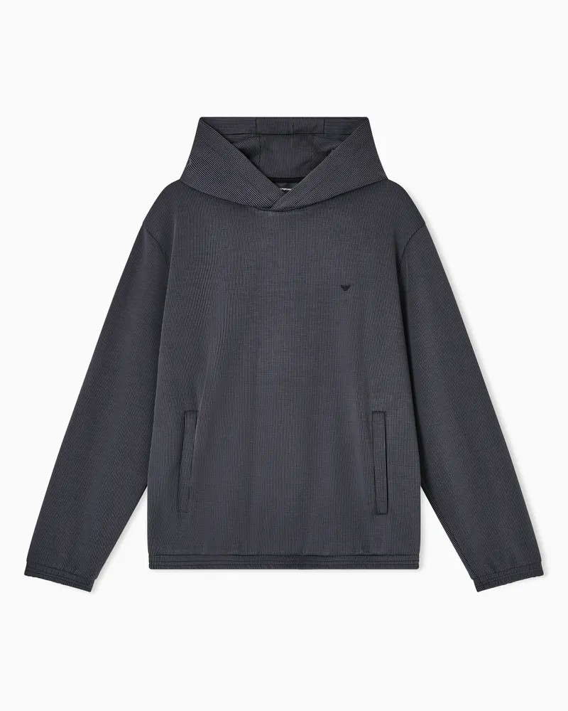 Emporio Armani Sweatshirt mit Kapuze aus Canneté mit Vanisé-Effekt Marineblau