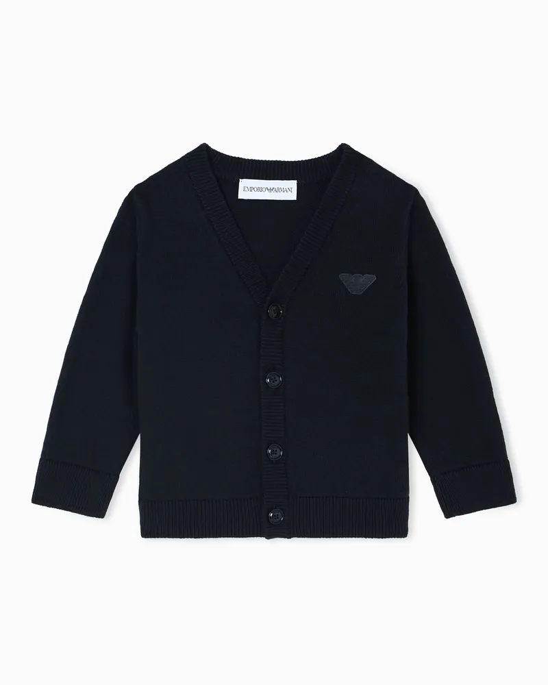 Emporio Armani ASV Cardigan mit V-Ausschnitt, gefertigt aus einer Bio-Baumwoll-Mischung Marineblau