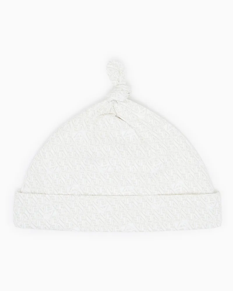 Emporio Armani Mütze aus Jersey mit Allover-EA-Logo Beige