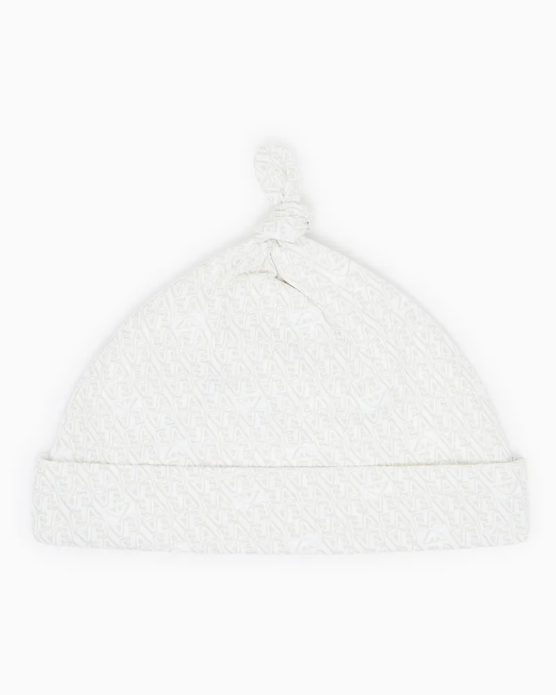 Emporio Armani Mütze aus Jersey mit Allover-EA-Logo Beige