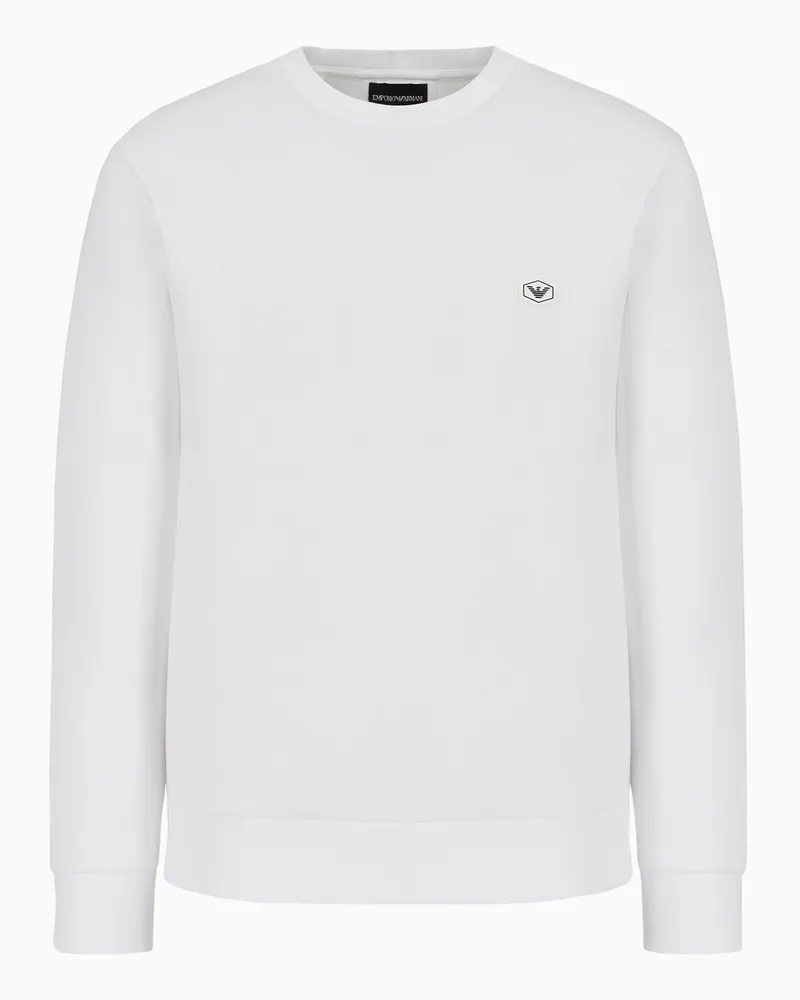 Emporio Armani Sweatshirt aus doppellagigem Jersey mit kleinem Logo-Aufnäher Weiß