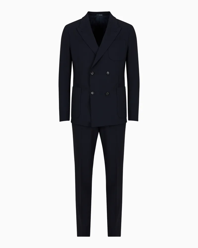 Emporio Armani Doppelreihiger Anzug aus Bi-Stretch-Schurwollgewebe Marineblau