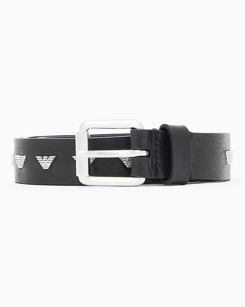 Emporio Armani Leder-Gürtel mit Mikroadlern aus Metall Schwarz
