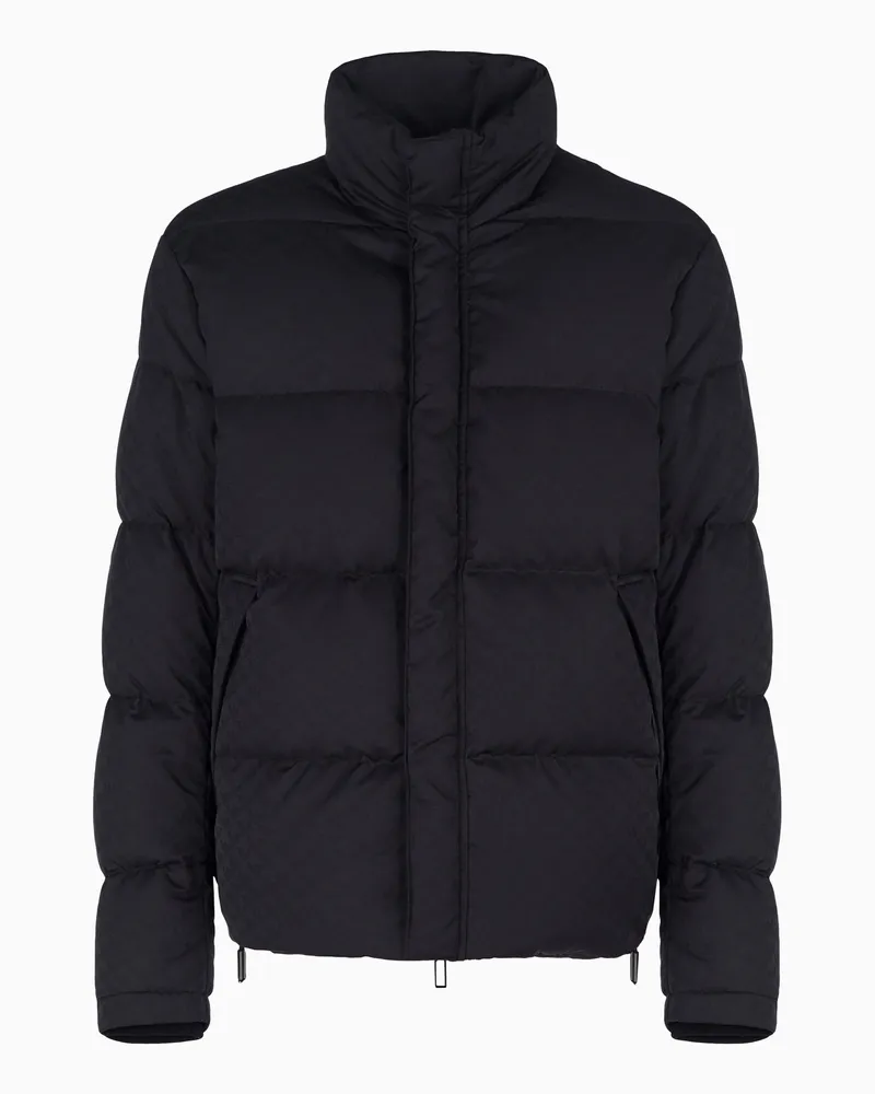 Emporio Armani Gesteppte Daunenjacke mit Allover-Adler aus Jacquard Schwarz