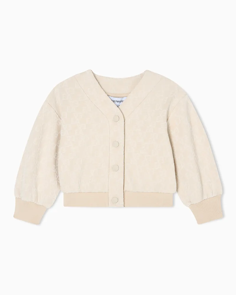 Emporio Armani Sweatshirt mit Druckknöpfen und geflocktem EA-Allover-Logo, gefertigt aus Interlock-Jersey Beige