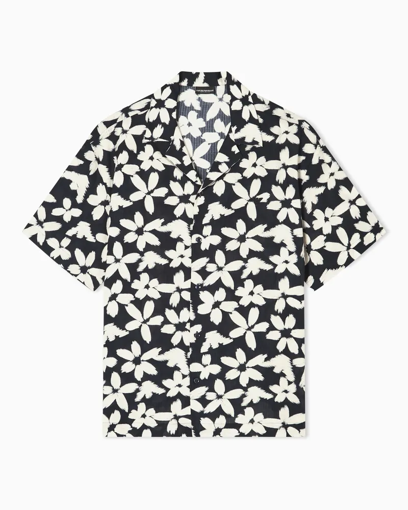Emporio Armani Beachwear Hemd mit Adler-Blumenmuster Blau