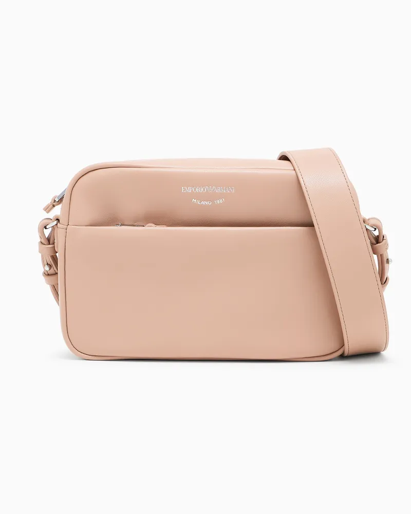Emporio Armani Kameratasche mit Schulterriemen aus Leder Beige