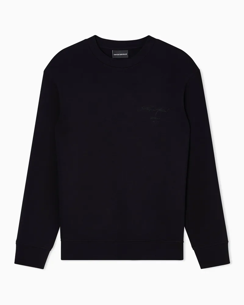 Emporio Armani ASV Sweatshirt mit Maxi-Stickerei, gefertigt aus doppellagigem Jersey Schwarz