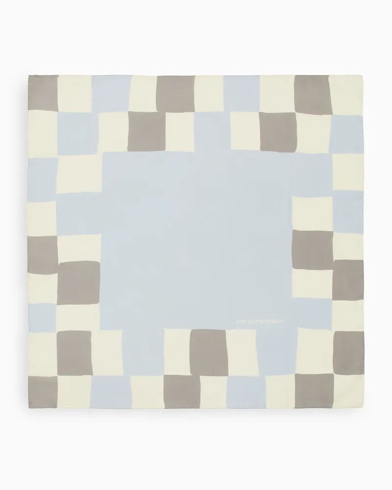 Emporio Armani Tuch aus reiner Seide mit kariertem Rahmenmotiv Blau